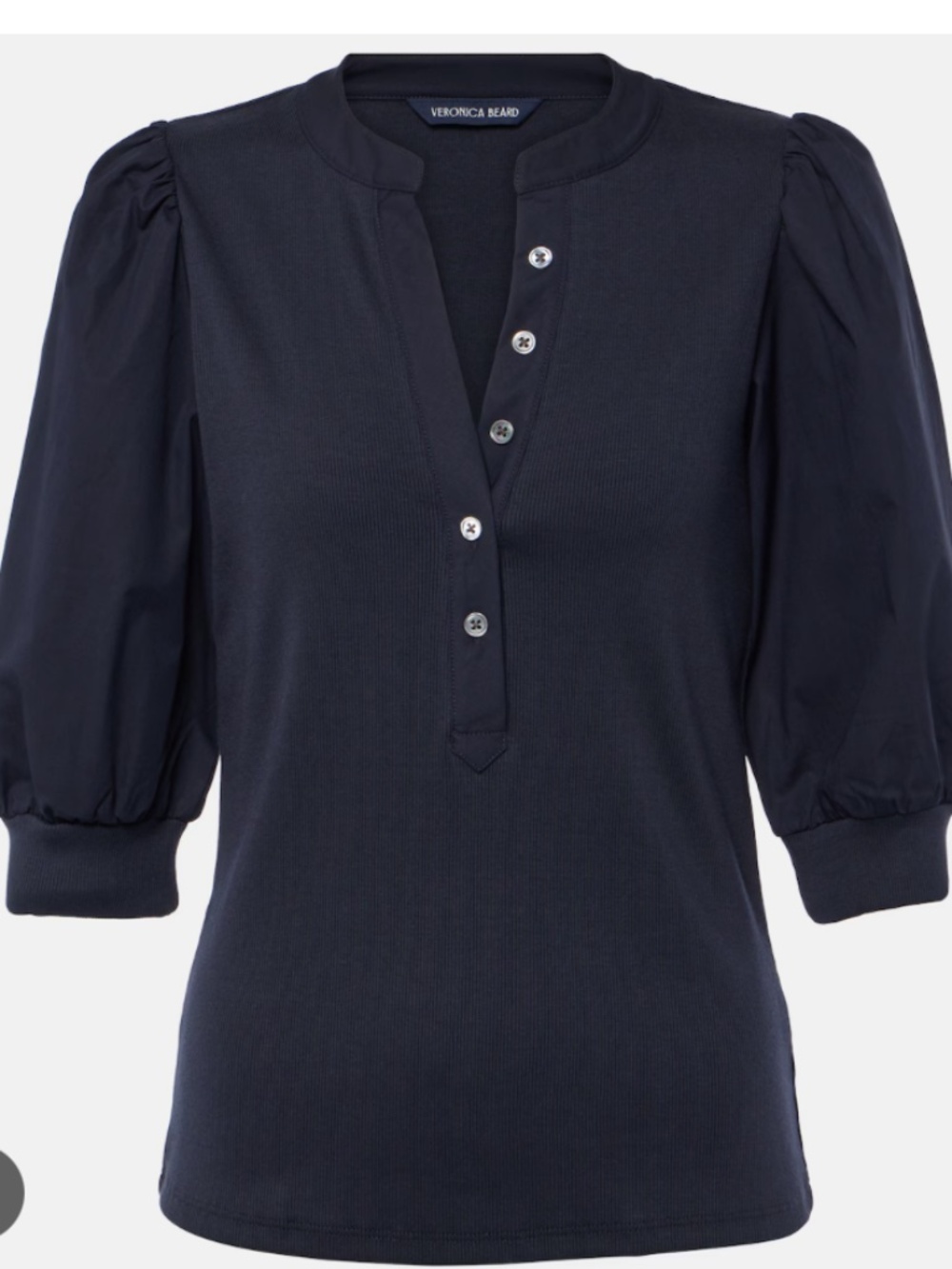 Veronica Beard Coralee Puff Sleeve Henley Top Navy XS